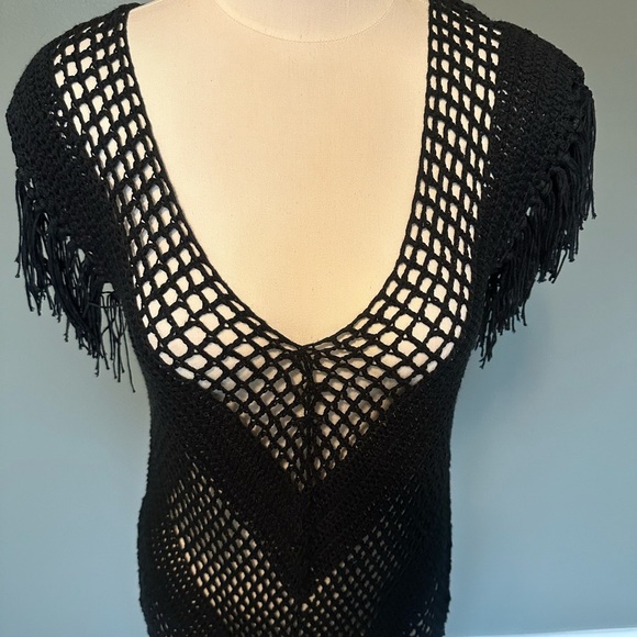 Crochet fringe black vintage Havana swim suit cover up - Picture 3 of 5
